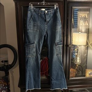 Women's Denim Flare Cargo Jeans